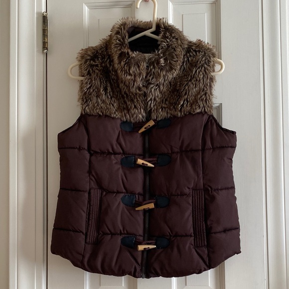 Ruff Hewn Jackets & Blazers - Ruff Hewn Brown Vest with Faux Fur & Toggle Buttons